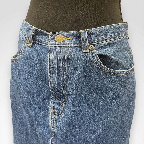 Eddie Bauer Vintage Maxi Denim Skirt Front Slit 90s Y2K Womens Size 8 Petite - Picture 3 of 7